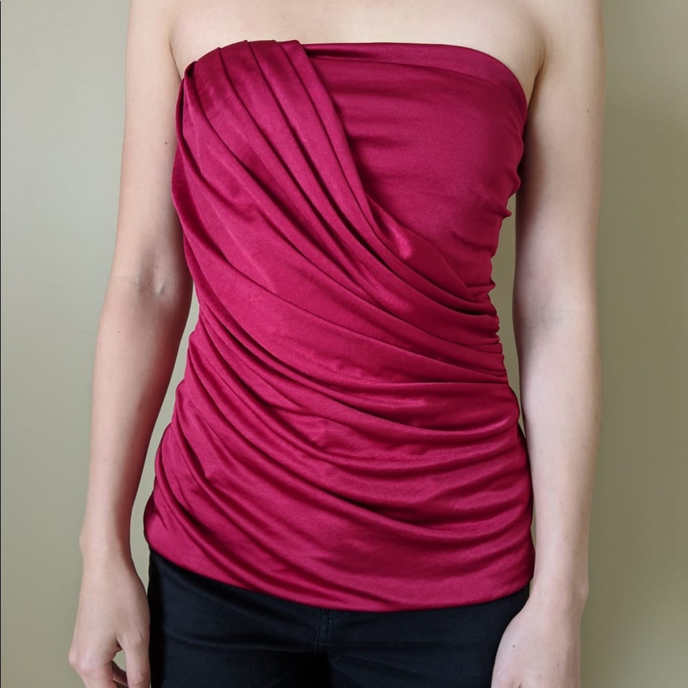 {Express} Red Strapless Ruched Shell Top